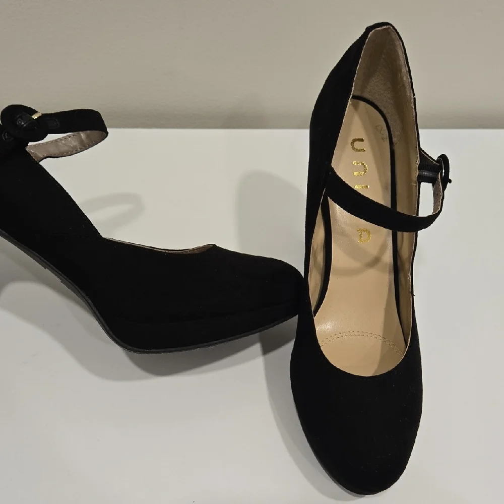 Unisa Black Suede Mary Jane Pumps with Ankle Strap